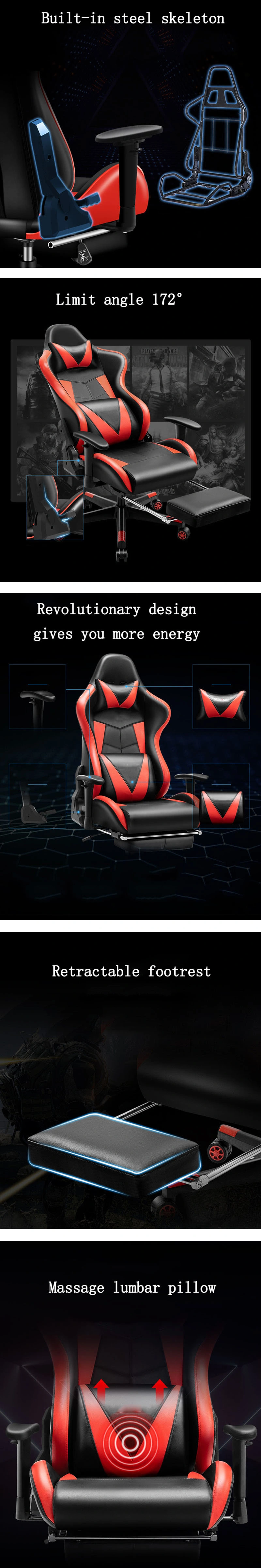 Free Shipping Racer Leather Style Footrest Brand Floor Rocker Black Mechanism Racing Office Custom Chairs Sample Gaming Chair